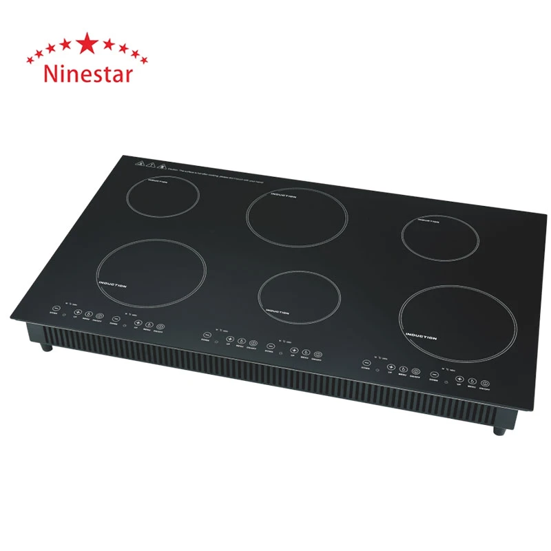 Ninestar 6 burners electric commercial induction cooker black crystal glass induction hob