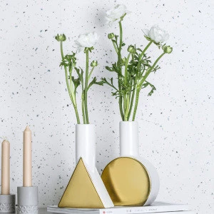 Nordic Light Luxury Golden Geometric Vase Modern Stylish Household Home Deco Ceramic Crafts