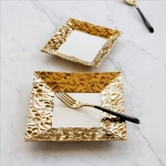Nordic luxury golden western food plate high end hotel rectangular ceramic plate