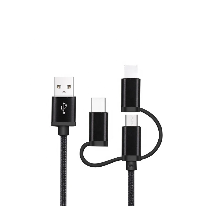 Nylon Braided Multiple 3 in 1 USB Cable for iPhone XS 8 7 6 3in1 Micro USB Type C Charger Cable for Samsung S9