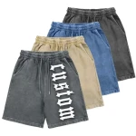 OEM Custom High Quality Distressed Acid stonewash Shorts High Quality Denim Tears Puff Print Shorts mens athletic shorts