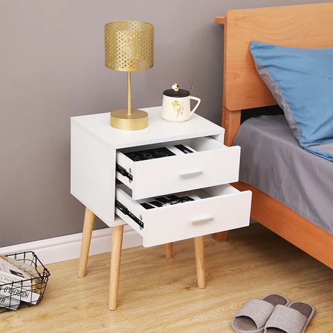OEM Manufacturer Nachttisch White Cheap Nightstand Bedside Table With Drawers, Nordic Bedside Cabinet MDF Table De Chevet