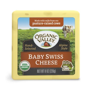 Organic Valley block of Baby Swiss Sterilizedvegetarian mild cheese