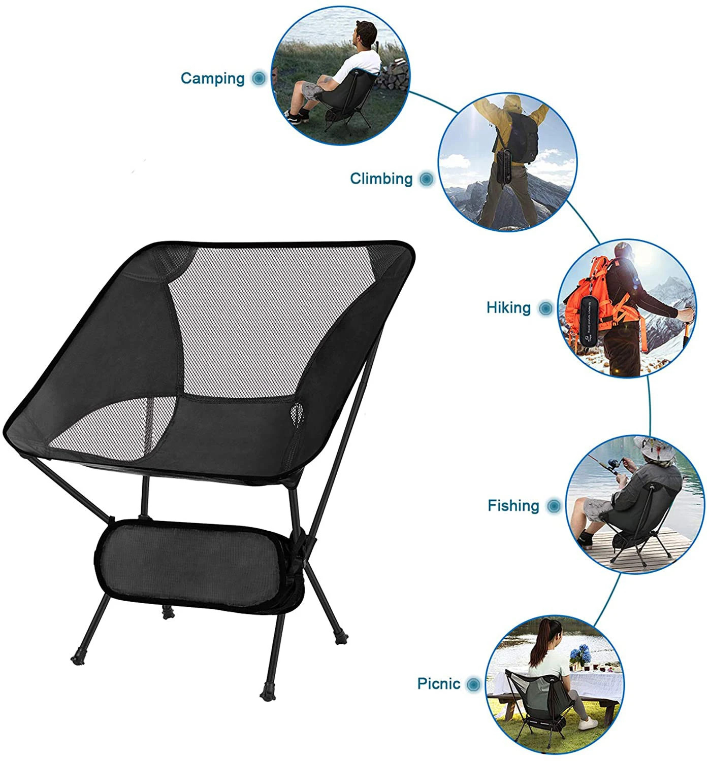 Outdoor Folding Camping Chair Breathable Mesh Construction Aluminum Frame Camp Chair with Carry Bag