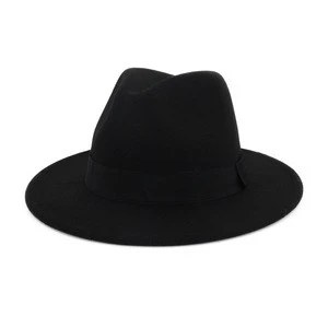 Outdoor Vintage Men women Summer Wide Brim Panama Fedora Sun Hat felt Fedora Hats caps Black Red Wide Brim Fedora Hat