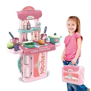 Plastic Pretend Play Cooking Child Kids Happy Kitchen Cabinet Sets Toys For Girls