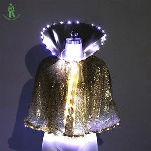 Popular&Fashion Luminescent Clothes Short Mantle LED Lighting Flash Sequins Cape For Club Party Stage Dancer Beauty Contest Wear