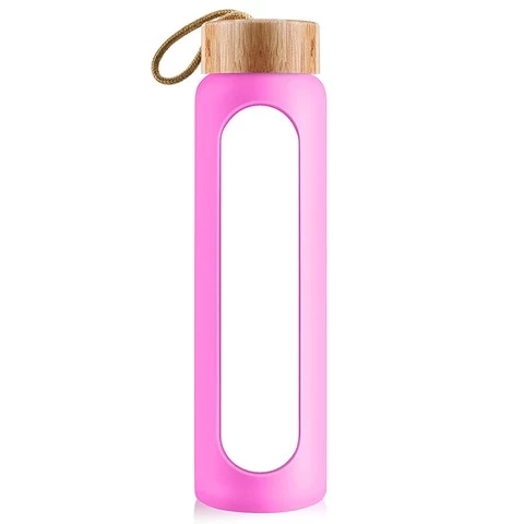 Premium reusable time and volume markings 25 oz 32 oz glass water bottle glass with silicone sleeve