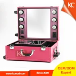 Professional Portable PVC / PU Leather Makeup Case with lights, cosmetic makeup luggage trolley case
