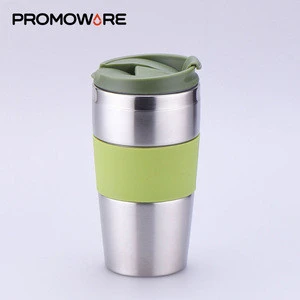Promotional Drinkware 14oz 400ml Tumbler Double Walled Metal Drinking Tumbler with Rubber Band TMSS0217