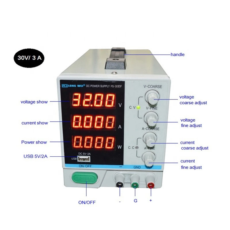 PS-303DF 30V3A LED Display Adjustable DC Power Supply Switching Regulator DC Power Supply Laboratory Repair Rework 110V-220V