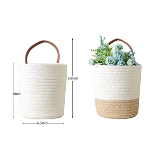 QJMAX Wall Decoration Hanging Basket Cotton Rope Woven Wall Hanging Flower Pot For Home