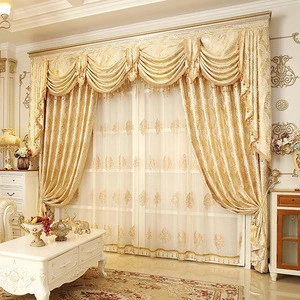 Ready made  European Livingroom Curtain Cloth Jacquard Luxury living room curtains with valance