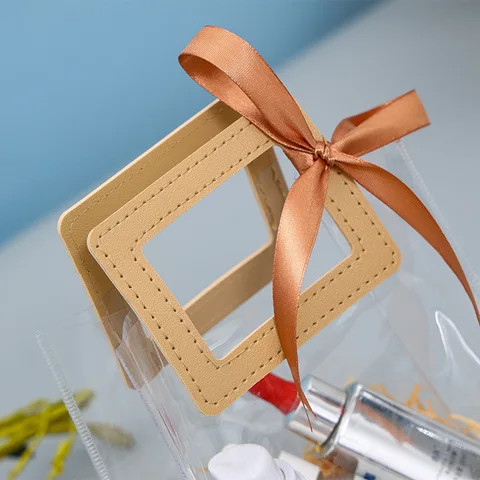 Reusable Clear Transparent PVC Gift Wrap Bag with Leather Handle Tote Bag for Wedding Birthday Baby Shower Party Supplies