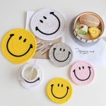 Round expression cotton thread coaster hand woven cotton rope dining table mat simple smile thermal insulation non slip cup mat