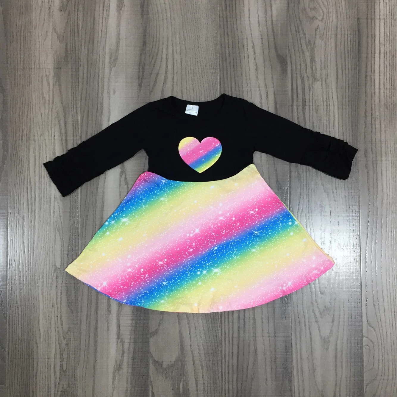 RTS in stock Girlymax Spring Valentine&#x27;s Day Baby Girls Cotton Children Clothes Tie Dye Rainbow  Twirl Dress Knee Length