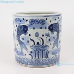 Rzsi11 Blue and White Fish and Seaweed Pattern Small Size Planter