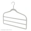 Scarf Flocking Clothes Plastic Hanger with 3-Tier Anti-Slip Trouser Bar