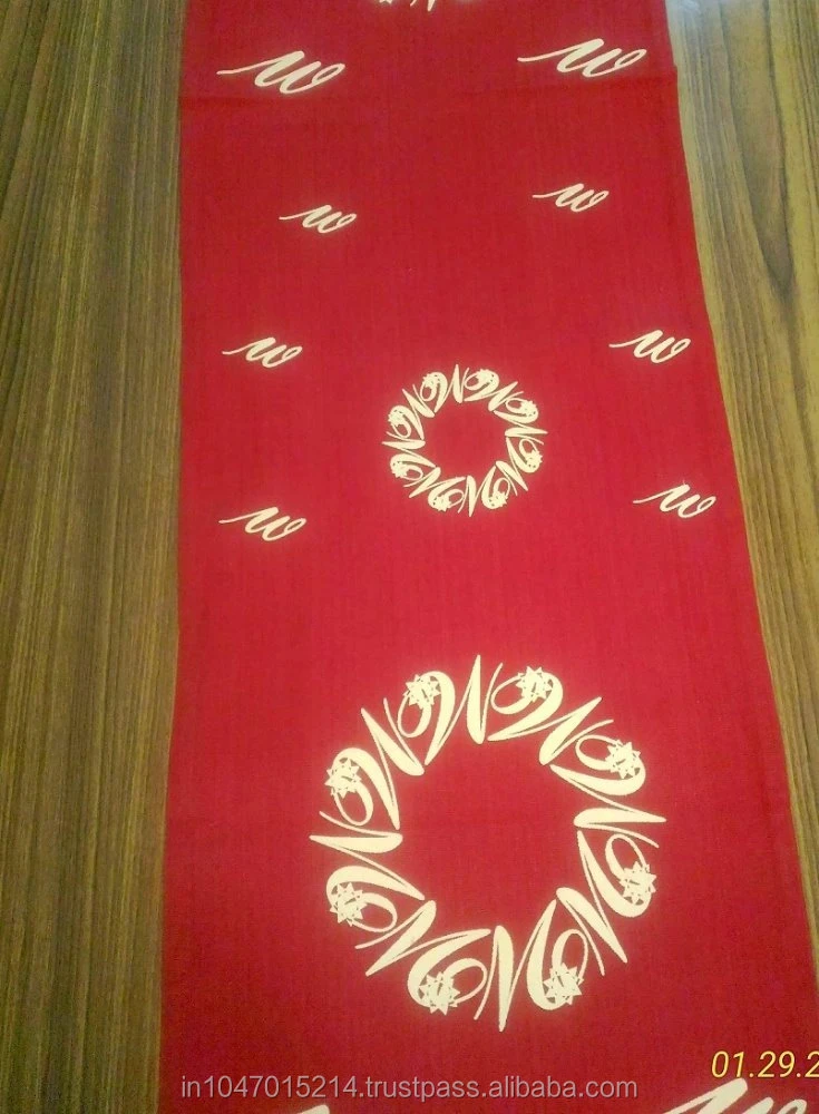 Screen printed wedding table runner on hand woven cotton