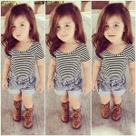SEV.WEN baby t-shirt Kids Girls Tees Summer Short Sleeve Stripe and Black Lovely Children Tops Backless Baby Girls T-Shirts