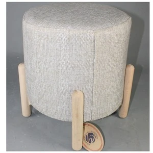 Shabby Chic Small Ottoman Round Pouffe Wooden Footstool Stool/Wooden Leg Padded