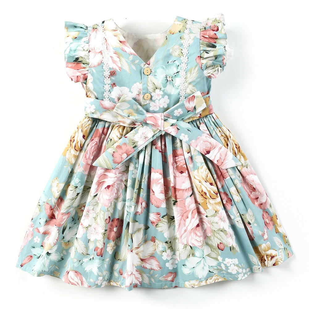 Shijun Baby Floral Dress Children Print Cotton Girls Dress Childrens wear