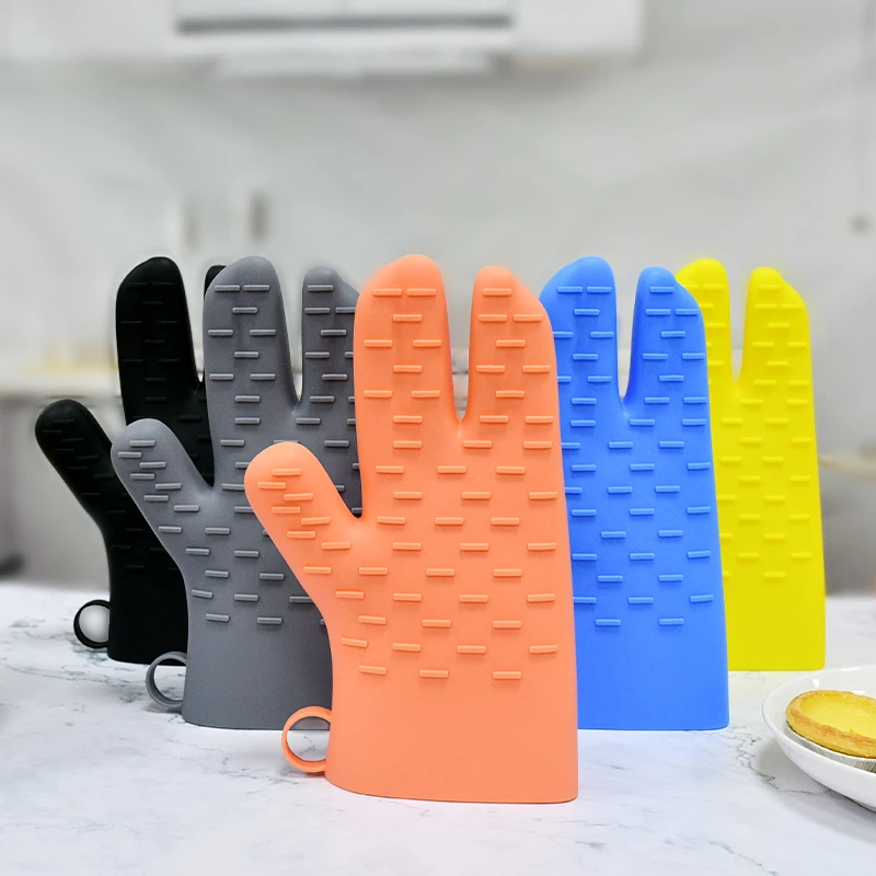 Silicone heat resistant anti slip oven gloves bbq baking glove