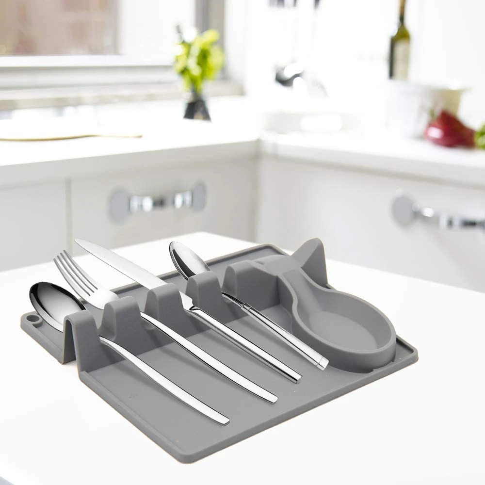 Silicone Spoon Rest, Upgraded Kitchen Utensil Holder, 2 in 1 Spoon Rest  Cooking Utensil Stand