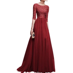 Simple Style Half Sleeves Bridesmaid Dresses Hot Sale Autumn and Winter Chiffon Evening Dresses Women
