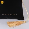 Sinicline Black Soft Velvet Drawstring Bag with Tassels String