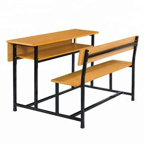 Solid Wood attch school desk with bench school furniture