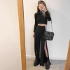 Spring and summer new high waist Street Black split wide leg pants with a wide drape