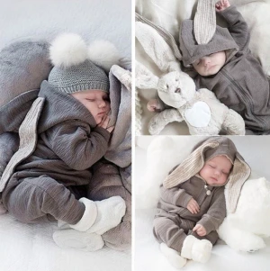 Spring Autumn rabbit Ear Newborn Baby Cotton Hoodie Bunny infant Rompers