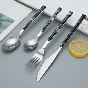 Stainless steel cutlery with plastic clamping pieces pattern design handle 4pcs set factory sales