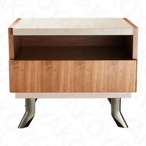 Stainless steel legs and veneer Modern design Nightstand table