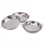 Stainless Steel Round Serving Tray Set Dish Plate Round Food Tray Deep Plate Sets With Double Handle