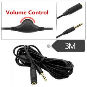 Stereo Headphone Audio Extension Cord Cable +volume Control 3.5mm M/F 3m for DVD Microphone Earphone Headphone 3m Multimedia CAR