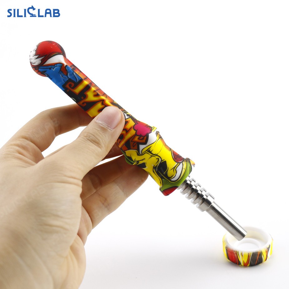 stocked portable nectar dabs rig collector silicone holder titanium tip weed smoking pipes honey straw metal tobacco pipes