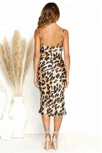 Summer Womens Cowl Neck Straight Leopard Midi Dress