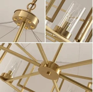 Top sale New product contemporary hotel project lighting brass finishing iron wrought glass shade  pendant light