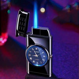 Trend design watch cigarette lighter blue flame windproof torch lighter for men