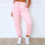 TRhigh Quality Fashion Solid Color Drawstring  Trousers Long Yoga Pants Tie Feet Joggers Women Sweat Pant