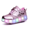 Two Wheels Luminous Sneakers golden/ Pink Led Light Roller Skate Shoes for Children Kids Led Shoes Boys Girls Shoes Light Up