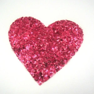 Valentine custom colorrs large sequin heart iron on applique for baby dressing