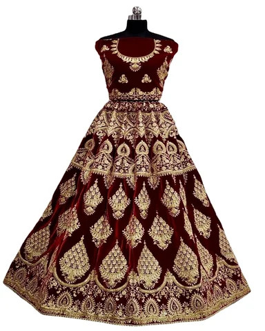 Buy Velvet Embroidered Worked Bridal Lehenga Choli For Woman At