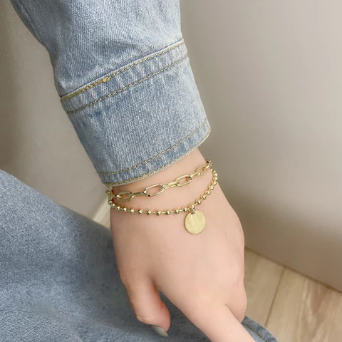 Vershal D-26 High Quality 18k Gold Plated Trendy Layers Chain Link Coin Charm Bracelet For Women