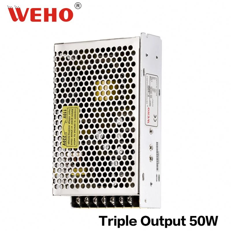 WEHO high quality T-50D 5v 12v 24v 50w triple output power supply ac/dc