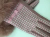 white and pink printing cute woman sheep wool patten winter gloves with rabbit fur cuff
