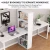 Import white soho office desk soho gaming desk with chairs computer desk wood modern working station with book shelves for 2 from China