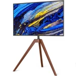 White Solid Nature Wood Tripod TV Floor Stand with 400 VESA Mount, Artistic Easel Studio TV Bracket for 65 inch Television